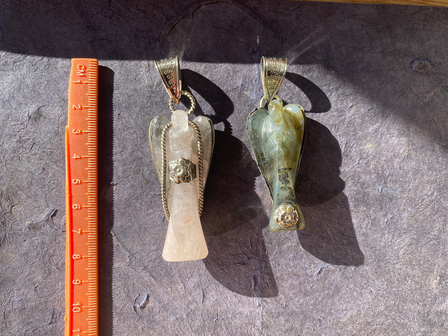 Carved Crystal Angel Tibetan Silver Pendant, Rose Quartz Angel, Labradorite Angel Jewelry, Natural Stones Pendant for Necklace