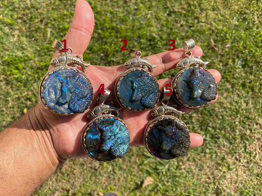 Carved Dog Face Labradorite Pendant, Tibetan Silver, Natural Stone Jewelry, Pet Lover's  Jewelry, Paw Fashion Jewelry, Dog Memorable Gift