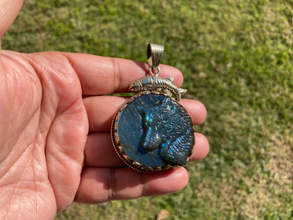 Carved Dog Face Labradorite Pendant, Tibetan Silver, Natural Stone Jewelry, Pet Lover's  Jewelry, Paw Fashion Jewelry, Dog Memorable Gift