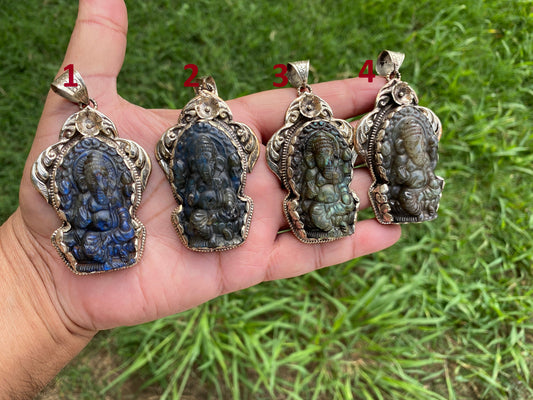 Carved Lord Ganesh labradorite Pendant, Tibetan Silver Pendant, Deity Jewelry, Hindu Symbolism, Spiritual Accessory, Remover Of Obstacles
