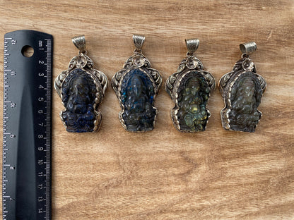 Carved Lord Ganesh labradorite Pendant, Tibetan Silver Pendant, Deity Jewelry, Hindu Symbolism, Spiritual Accessory, Remover Of Obstacles