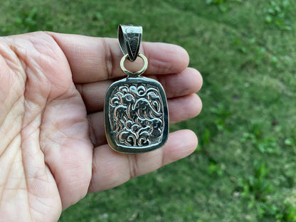Carved Soapstone Turtle Tibetan Silver Pendant, Totem Animal Soapstone, Spirit Animal Gift, Natural Stone Cat Figurine, Animal Lover Jewelry