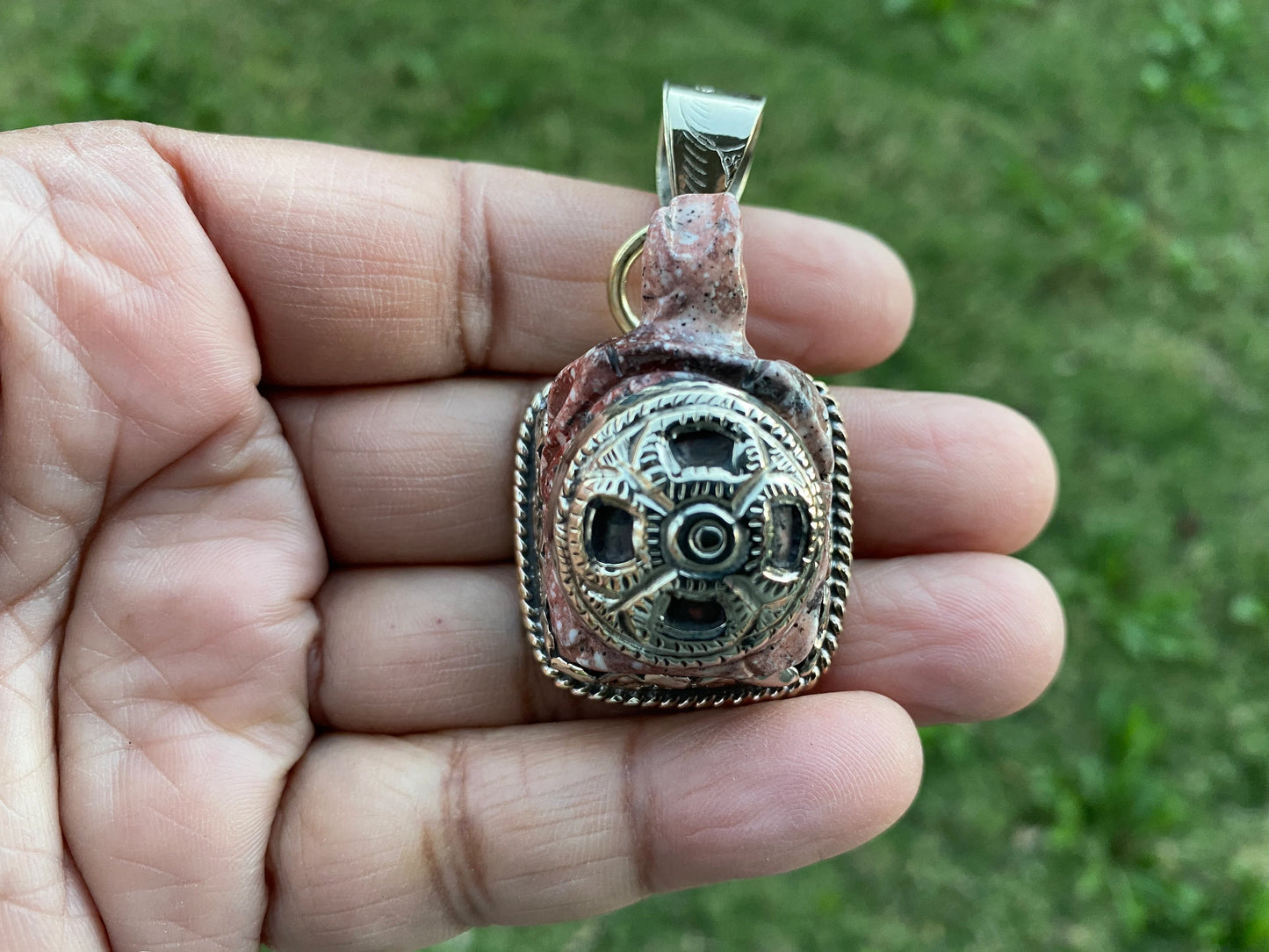 Carved Soapstone Turtle Tibetan Silver Pendant, Totem Animal Soapstone, Spirit Animal Gift, Natural Stone Cat Figurine, Animal Lover Jewelry