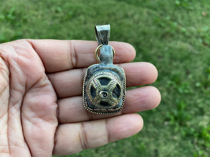 Carved Soapstone Turtle Tibetan Silver Pendant, Totem Animal Soapstone, Spirit Animal Gift, Natural Stone Cat Figurine, Animal Lover Jewelry