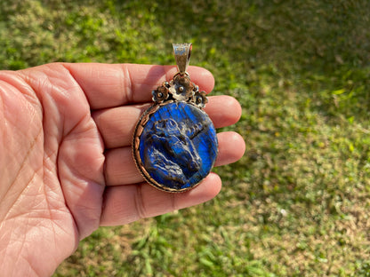 Carved Unicorn Labradorite Pendant, Tibetan Silver Jewelry, Natural Stone Jewelry, Bohemian Style Necklace, Horse Design Jewelry,