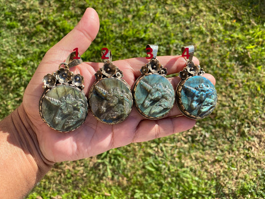 Carved Unicorn Labradorite Pendant, Tibetan Silver Jewelry, Natural Stone Jewelry, Bohemian Style Necklace, Horse Design Jewelry,