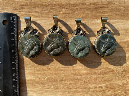 Carved Unicorn Labradorite Pendant, Tibetan Silver Jewelry, Natural Stone Jewelry, Bohemian Style Necklace, Horse Design Jewelry,