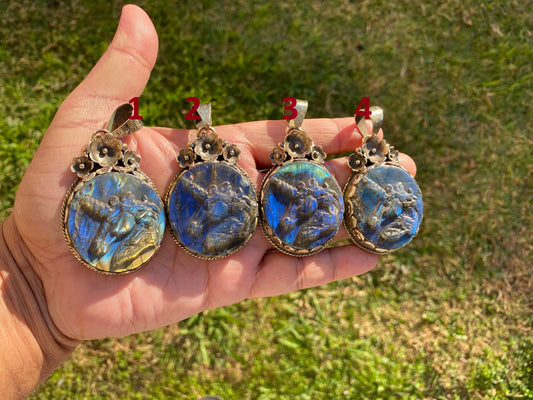 Carved Unicorn Labradorite Pendant, Tibetan Silver Jewelry, Natural Stone Jewelry, Bohemian Style Necklace, Horse Design Jewelry,