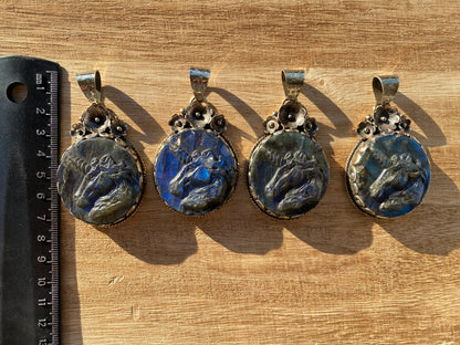 Carved Unicorn Labradorite Pendant, Tibetan Silver Jewelry, Natural Stone Jewelry, Bohemian Style Necklace, Horse Design Jewelry,
