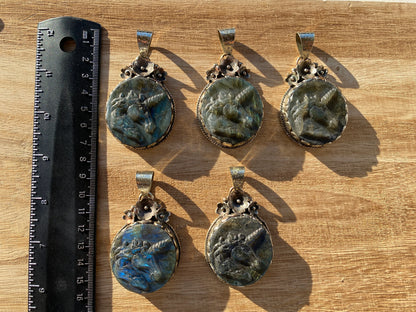 Carved Unicorn Labradorite Tibetan Silver Pendant, Horse Pendant, Labradorite Horse, Blue Labradorite, Wildlife Jewelry, Animal Pendant