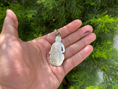 Awakened Soul: Carved Buddha Amulet in Tibetan Silver,Enlightened Guardian, Carved Buddha on Tibetan Silver Pendant.