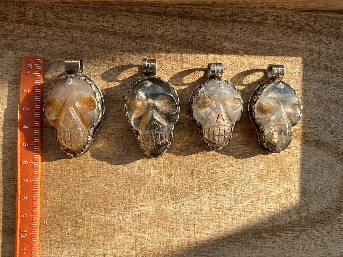 Caved Skull Crystal Pendant, Tibetan Silver, Crystal Pendant, Mystical Jewelry, Spiritual Amulet, Healing Crystal, Gothic, Energy Stone