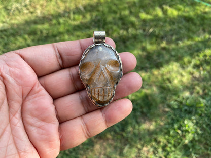 Caved Skull Crystal Pendant, Tibetan Silver, Crystal Pendant, Mystical Jewelry, Spiritual Amulet, Healing Crystal, Gothic, Energy Stone