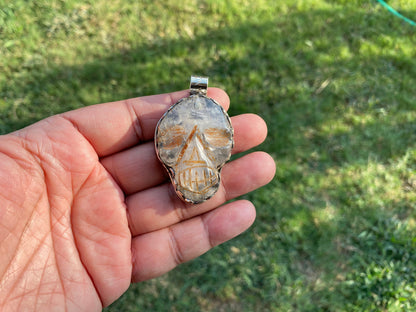 Caved Skull Crystal Pendant, Tibetan Silver, Crystal Pendant, Mystical Jewelry, Spiritual Amulet, Healing Crystal, Gothic, Energy Stone