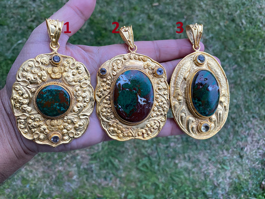 Chrysocolla Natural Stone, Non Tarnish Brushed Gold Overlay, Elegant Jewelry, Luxury Pendant, Unique Stone Statement Piece, Jewelry Gift