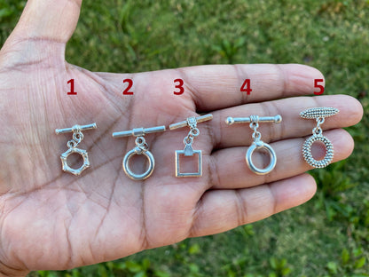 Classic Toggle, High Quality Brushed Silver Overlay Toggle Clasp, T Bar Fasteners for Necklace, Fancy Bracelet Closures, Designer's Toggles