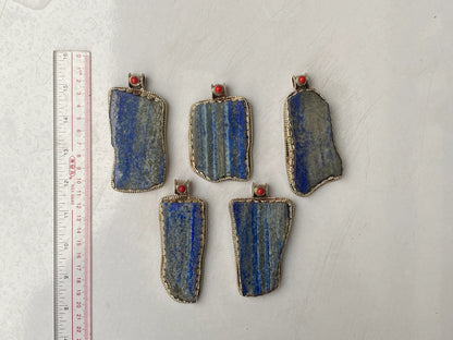 Collectible Artisanal Pendant with Lapis, Coral & Hammered Silver - Unisex Floral Design, Unique Pendant, Handmade design, Statement piece.