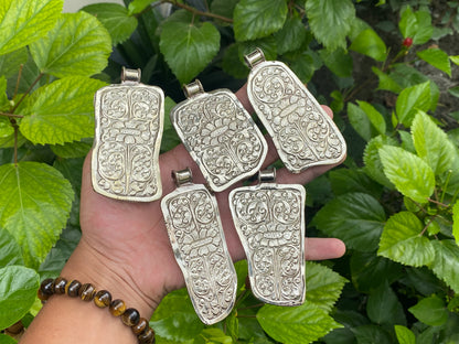 Collectible Artisanal Pendant with Lapis, Coral & Hammered Silver - Unisex Floral Design, Unique Pendant, Handmade design, Statement piece.