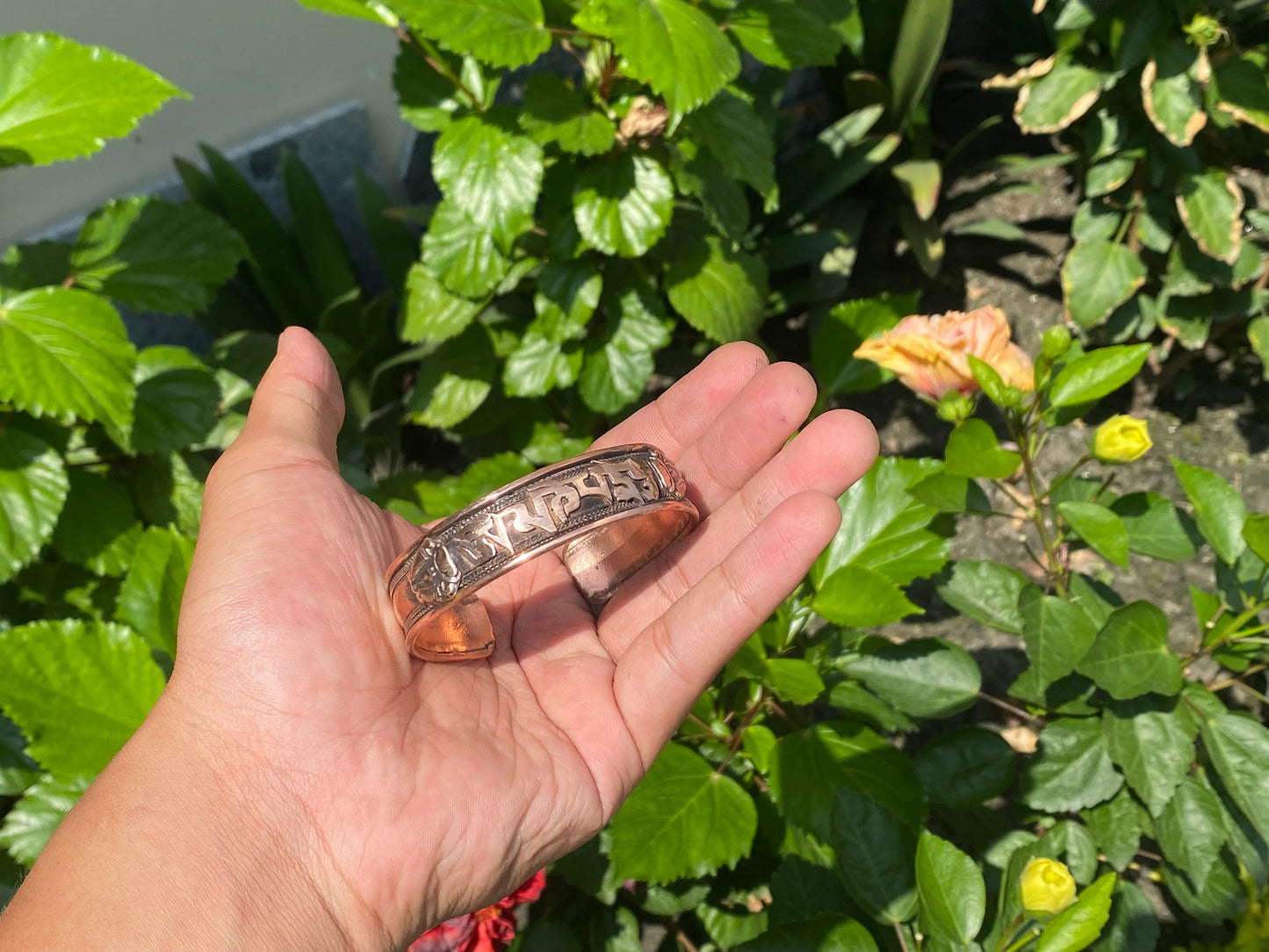 Copper Bracelet engraved with Tibetan Healing Mantra, Daily wear Bracelet, Hammered Bracelet, Copper Bracelet, Bracelet for gift.