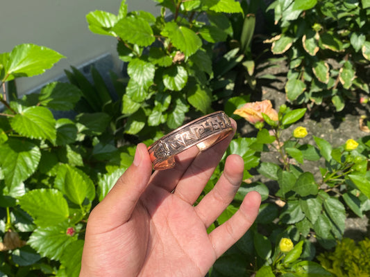 Copper Bracelet engraved with Tibetan Healing Mantra, Daily wear Bracelet, Hammered Bracelet, Copper Bracelet, Bracelet for gift.