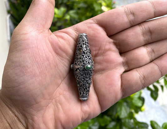 Copper Tibetan Beads with Peridot and Emerald Inlay | Himalayan Mala Guru Beads,Ethnic Hill Tribe Beads for Necklace,Bracelet,Jewelry Making