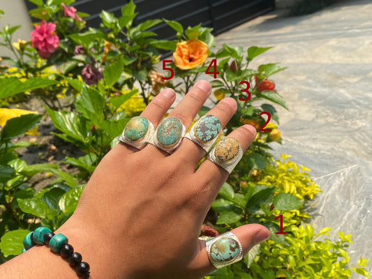 Crafted with Love: Adjustable Turquoise Hammered Ring with Silver & Gold Overlay, Aesthetic Ring, Unisex Ring.