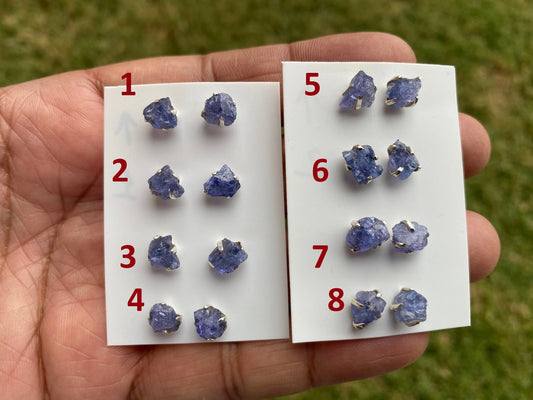 Raw Lapis Lazuli Stud Sterling Silver Earrings, Crystal Stud Earrings, September Birthstone, Gemstone Studs, Free Form Lapis Lazuli Earrings