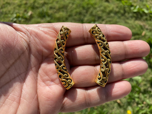 Curved Tube Brushed Gold Spacer, 18k Non Tarnish Brushed Gold Overlay, Bracelet Bar Gold Curved Tube Spacer Beads, for Necklace, Bar Beads
