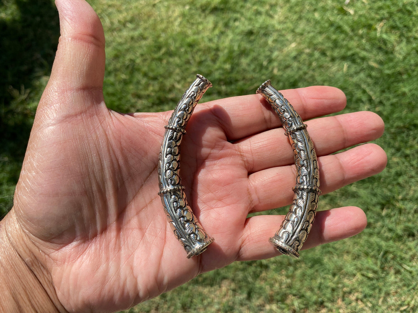 Curved Tube Long Necklace Bead Spacer, Tibetan Silver, 18K Brushed Gold Overlay or Copper Spacer for Necklace, Bar Beads, Light Weight Tube