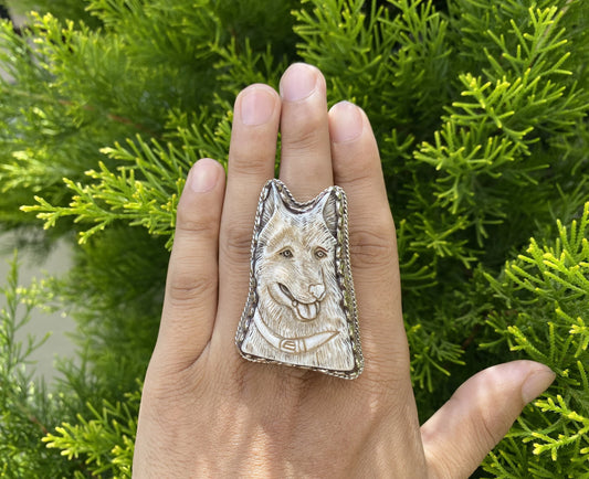 Cute Dog Carved in Buffalo Bone Tibetan Silver Ring | Animal Ring, Dog Lover Ring, Animal Lover Ring, Pet Lover Ring, Perfect Gift.