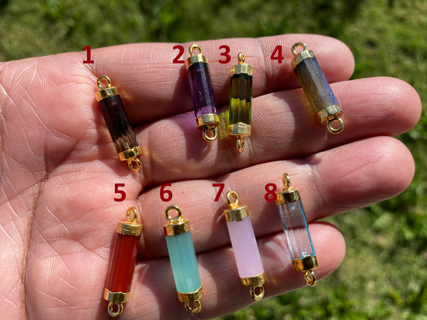 26X7 mm, Cylindrical Bar Double Bail Hydro Quartz Gemstone Connector, Faceted Gemstone, Gold Electroplated, Jewelry Making Supplies, Barrel