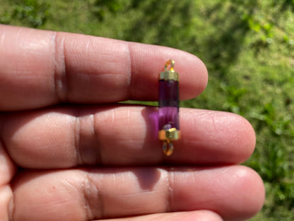 26X7 mm, Cylindrical Bar Double Bail Hydro Quartz Gemstone Connector, Faceted Gemstone, Gold Electroplated, Jewelry Making Supplies, Barrel
