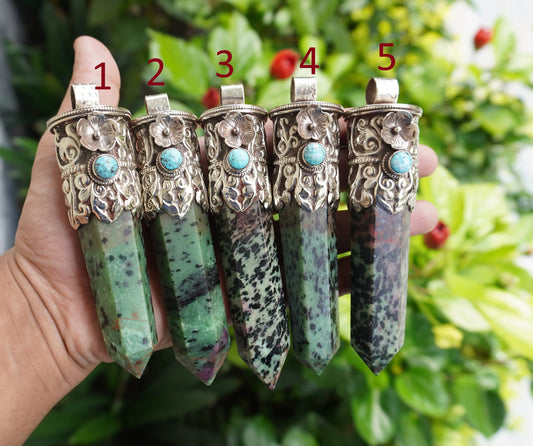 Daily Wear African Ruby Zoisite Pendant: Handcrafted and Durable, Unique Natural Gemstone Pendant, Big pointed Pendant, Handmade hippie vibe