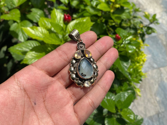 Daily Wear Natural Chalcedony Gemstone Pendant, Floral designed Pendant, Healing Pendant
