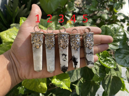Daily Wear Natural Moonstone Pendant in Tibetan Silver | Handcrafted Pointed Pendant, Unisex Bohemian Jewelry, Pendant for Necklace