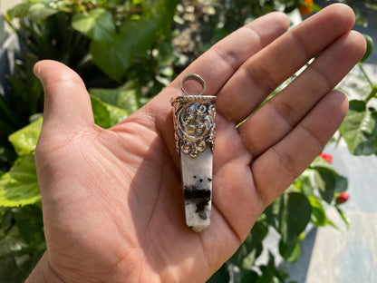 Daily Wear Natural Moonstone Pendant in Tibetan Silver | Handcrafted Pointed Pendant, Unisex Bohemian Jewelry, Pendant for Necklace