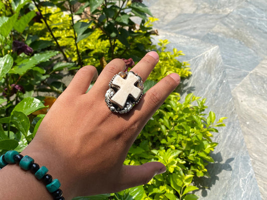 Daily Wear Unisex Cross Carved Adjustable Ring, Handmade Buffalo Bone Ring with Calming and Healing Properties, Unique and Meaningful Gift.
