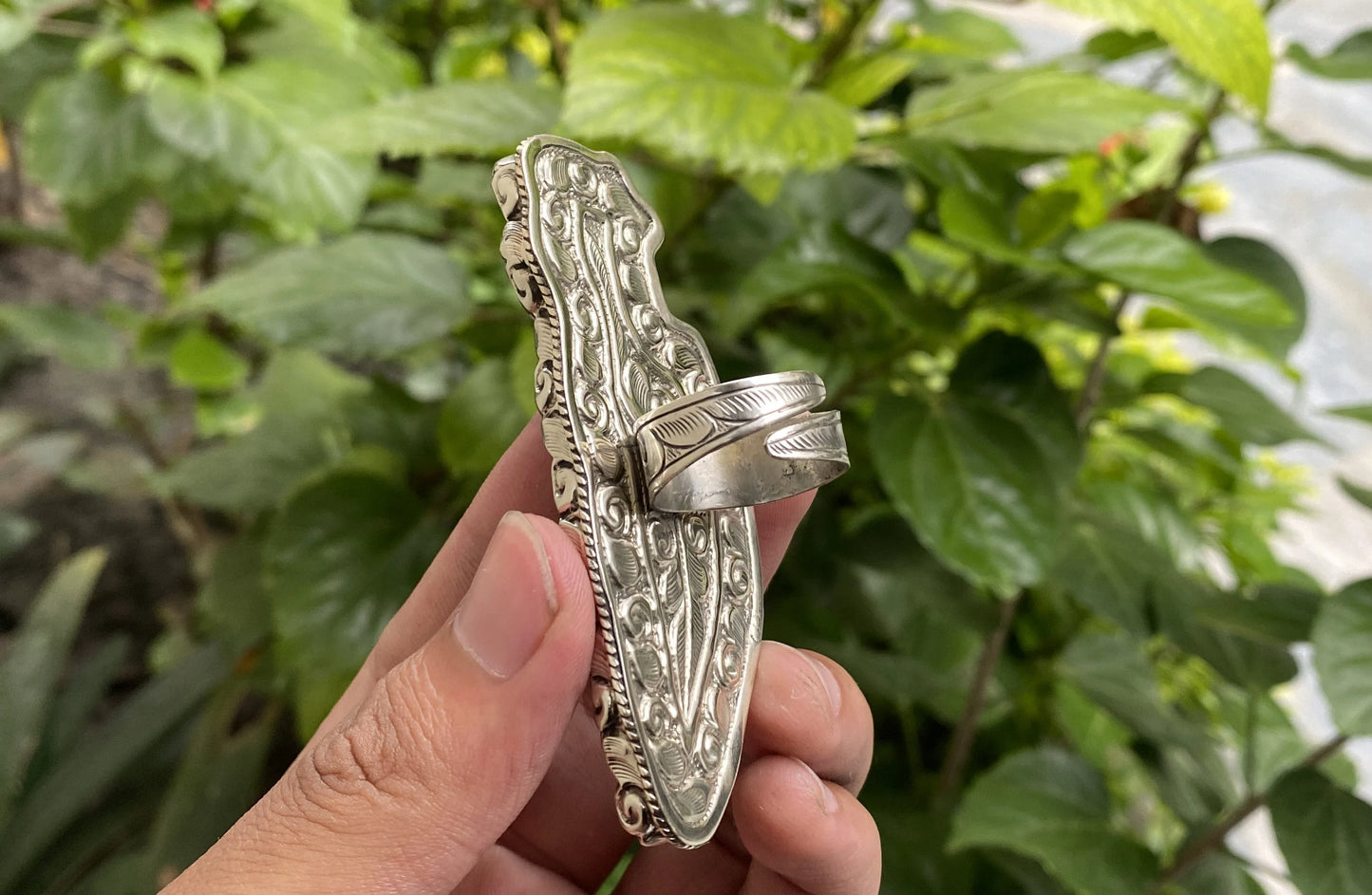 Dancing skull carved on Buffalo bone Ring, Bohemian fashion inspired Ring, Tibetan Silver Ring for daily wear, Hammered design.