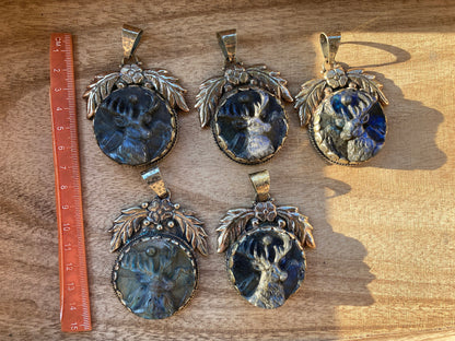 Hand Carved Deer Labradorite Tibetan Silver Pendant, Deer Pendant, Labradorite Deer, Blue Labradorite, Wildlife Jewelry, Animal Pendant