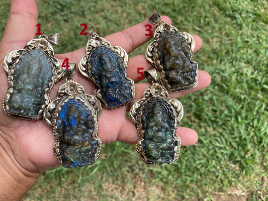 Carved Lord Ganesh Labradorite Pendant, Tibetan Silver Pendant, Deity Jewelry, Hindu Symbolism, Spiritual Accessory, Remover Of Obstacles