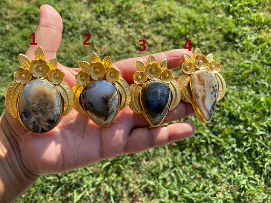 Dendritic Agate Pendants, High Quality Non Tarnish Brushed Gold Overlay, Healing Agate Pendant, Unique Jewelry Design, Elegant Gold Pendant