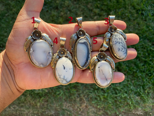 Dendritic Opal Agate Natural Gemstone, Tibetan Silver Pendant, Handcrafted Jewelry, Natural Stone Jewelry, Pendant for Necklace, Boho Chic