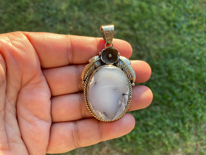 Dendritic Opal Agate Natural Gemstone, Tibetan Silver Pendant, Handcrafted Jewelry, Natural Stone Jewelry, Pendant for Necklace, Boho Chic