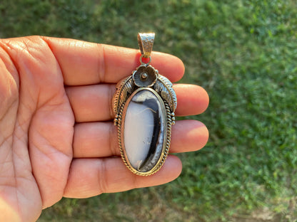 Dendritic Opal Agate Natural Gemstone, Tibetan Silver Pendant, Handcrafted Jewelry, Natural Stone Jewelry, Pendant for Necklace, Boho Chic