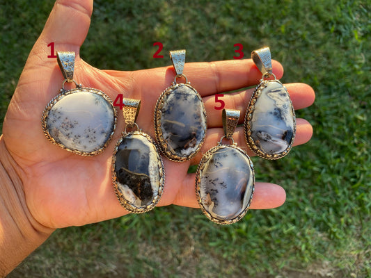 Dendritic Opal Agate Natural Gemstone, Tibetan Silver Pendant, Handcrafted Jewelry, Natural Stone Jewelry, Pendant for Necklace, Boho Chic