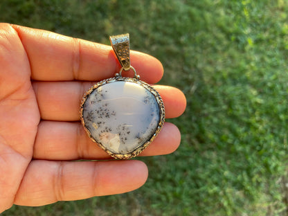 Dendritic Opal Agate Natural Gemstone, Tibetan Silver Pendant, Handcrafted Jewelry, Natural Stone Jewelry, Pendant for Necklace, Boho Chic