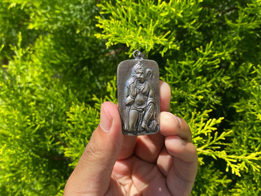 Divine Hanuman: Sacred Carving , Traditional Pendant, Healing Pendant, Pendant for Positivity, Hammered design, Unisex.