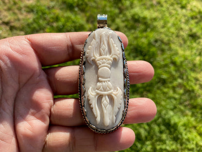 Dorje Buffalo Bone Amulets, Tibetan Silver Pendants, Men or Women Jewelry, Tribal Jewelry, Protector Amulet, Buddhist Jewelry, Vajra Pendant