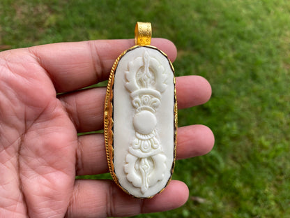 Dorje High Quality 18k Matte Gold Overlay Non Tarnish Buffalo Bone Amulet Pendant, Men or Women Jewelry, Protector Amulet, Buddhist Jewelry