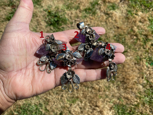 Double Pointed Amethyst Crystal Tibetan Silver Pendant, Amethyst Crystal Pointed Jewelry, Amethyst Double Terminated Point, Natural Crystal